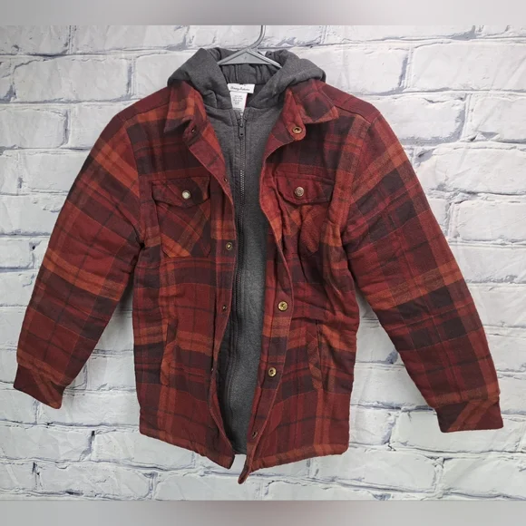 Tommy Bahama Kids Boys Shirt Jacket Quilted Hoodie Winter Red Plaid Size XL (14) - Picture 1 of 11